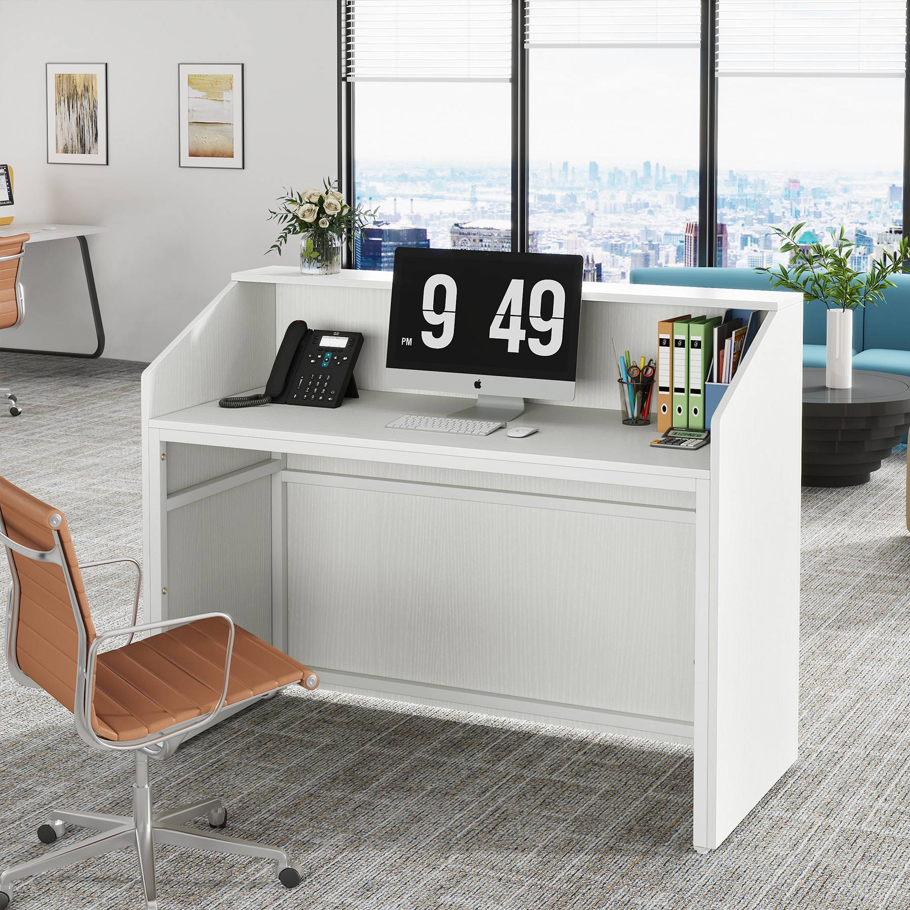 Tribesigns Reception Desk, Modern 47" Front Desk Counter Table with Open Shelves Tribesigns